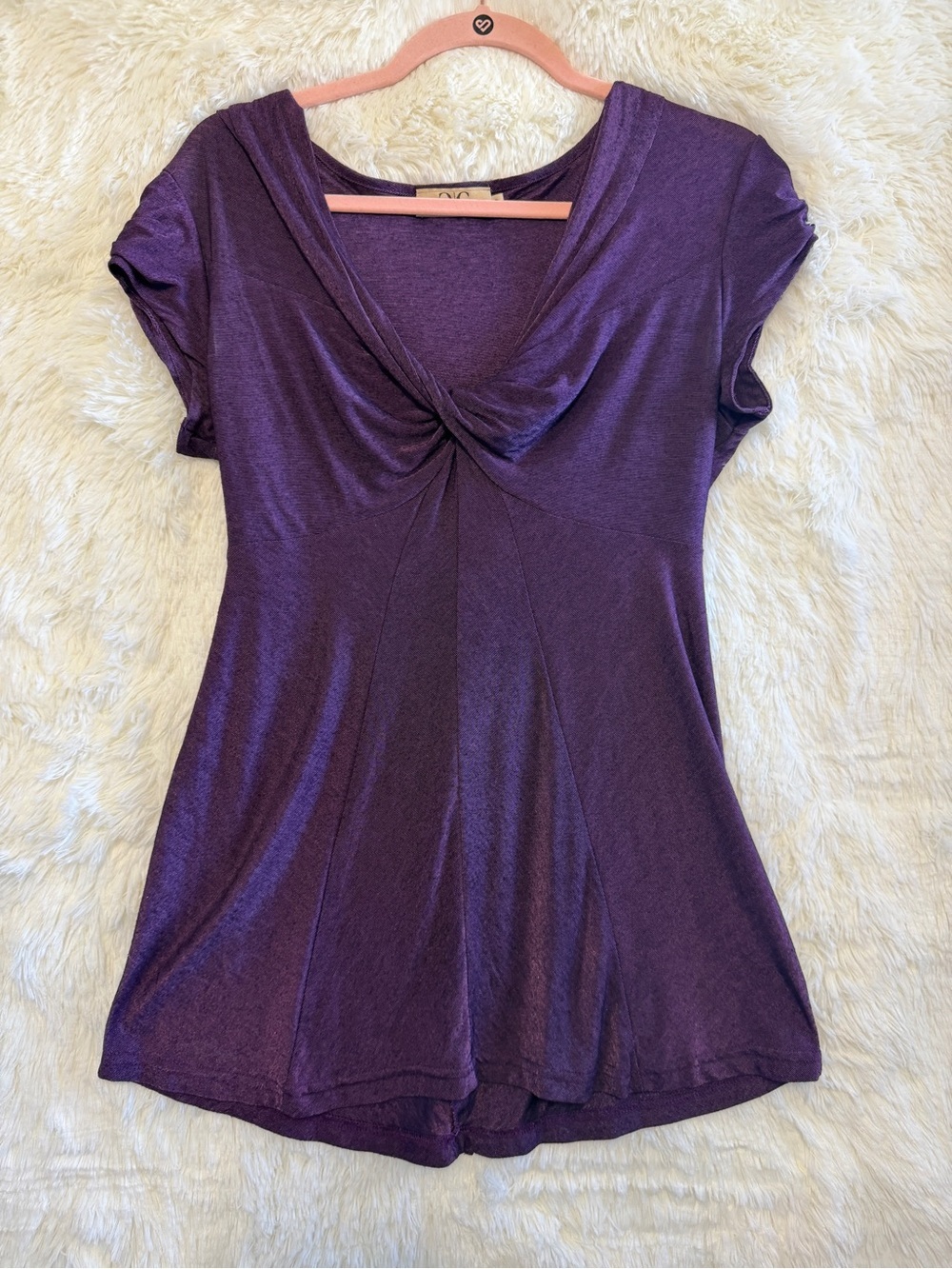 Charter Club Womens Twist Front Babydoll Tunic Top Size 10 Purple Cap Sleeve